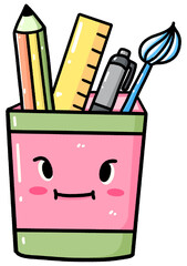 School Cute backpack,book,pencil,pencil case,crayon,ruler,eraser,pen,element,color,color palette