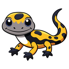 Cartoon Yellow Salamander with Black Spots Isolated on White Background