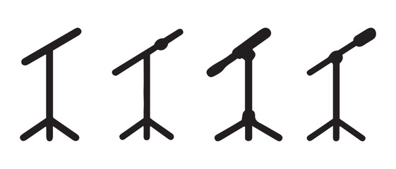 Microphone stand and mic setup vector icons for audio performance.