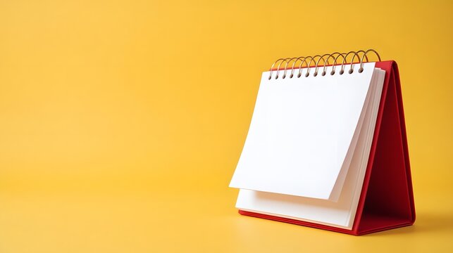 Brighten your campaign with this vibrant red desk calendar mockup on sunny yellow, perfect for planning, reminders, or showcasing your scheduling app!
