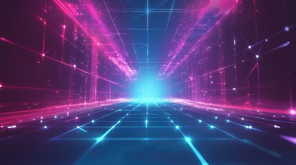 Digital data grid tunnel visualizing cyberspace technology