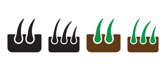 Hair follicle growth and treatment concept icon set comparison.