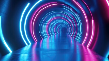 Futuristic neon light tunnel creating abstract digital vortex
