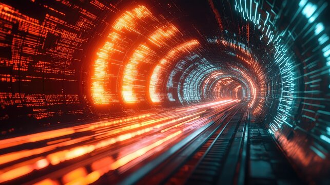 Digital tunnel with data stream and fast technology concept