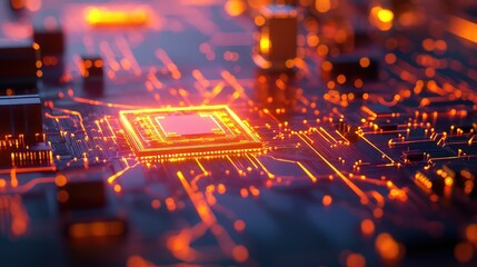 Cpu processing big data on glowing circuit board