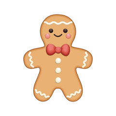 Gingerbread man cookie with frosting and buttons. Cute gingerbread man smiling vector illustration. Realistic gingerbread man cookie icon.  