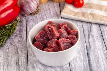 Raw beef meat cubes pieces