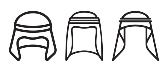 Traditional arab men's headscarf icon set simple line art vector.