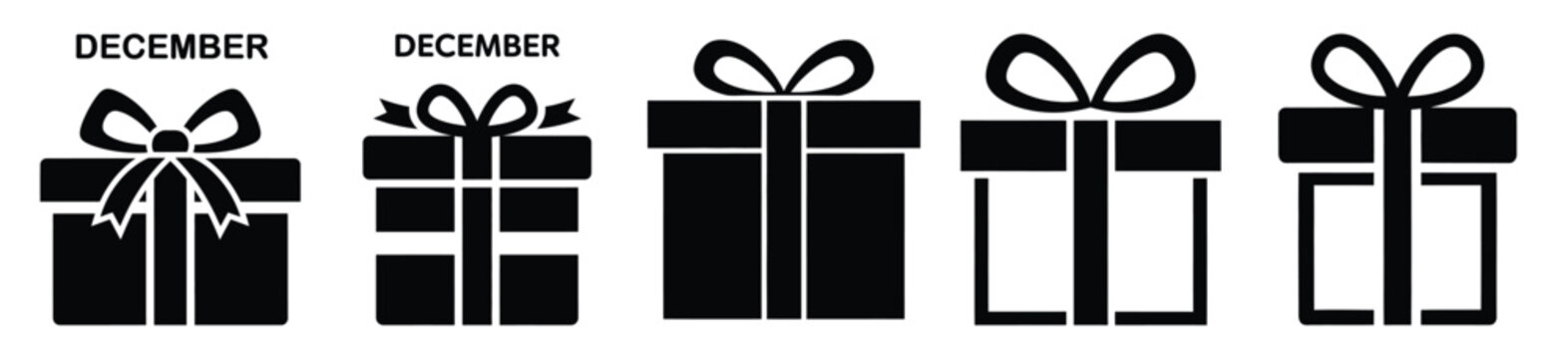 december gift box vector design with black silhouette and white background