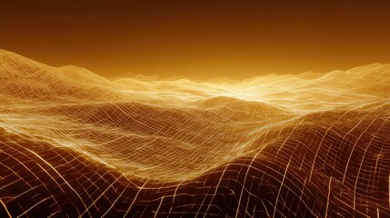 Golden digital data landscape representing technology networks and futuristic concepts