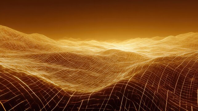 Golden digital data landscape representing technology networks and futuristic concepts