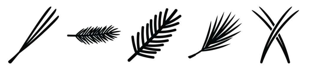 frozen pine needle vector design with black silhouette and white background