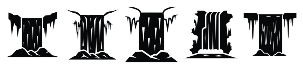 frozen waterfall vector design with black silhouette and white background