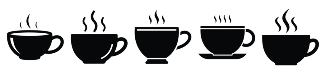 hot tea cup vector design with black silhouette and white background