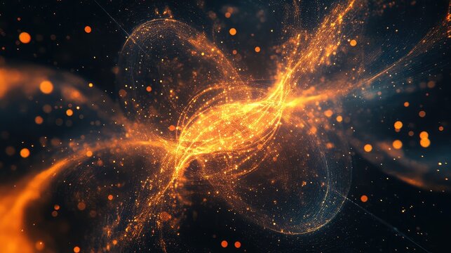 Glowing energy particles forming abstract wave patterns