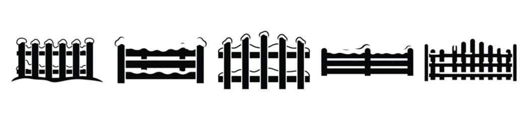 snow covered fence vector design with black silhouette and white background