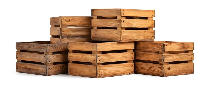 The stack of wooden crates stands like a cozy block tower on a white stage