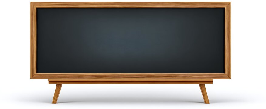Isolated empty chalkboard with smooth surface against plain white backdrop for teaching concepts