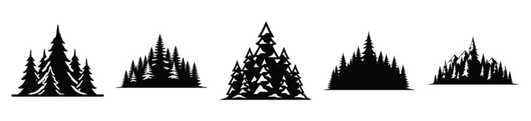 snowy pine forest vector design with black silhouette and white background