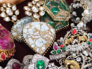 Indian Traditional jewellery displayed in a street shop for sale in Pune, Maharashtra. Indian art, Indian Traditional jewelry.