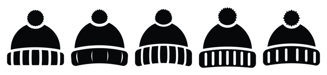 winter hat pom vector design with black silhouette and white background