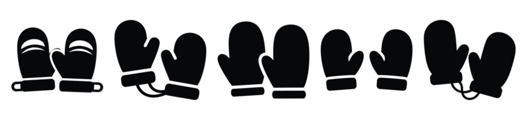 winter mittens vector design with black silhouette and white background