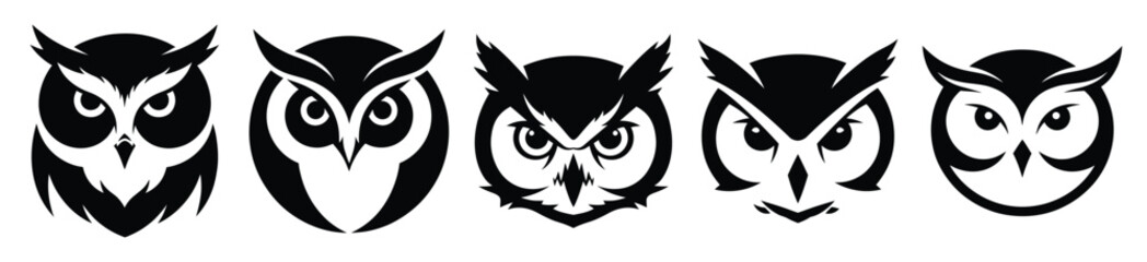 winter owl face vector design with black silhouette and white background