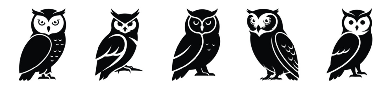 winter owl vector design with black silhouette and white background