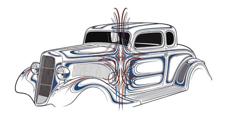 Classic car illustration chrome finish custom design isolated