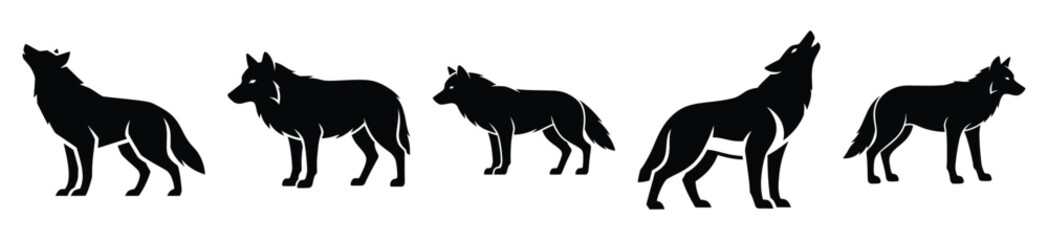 winter wolf vector design with black silhouette and white background