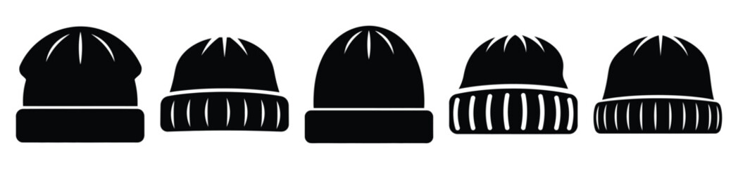 wool beanie vector design with black silhouette and white background