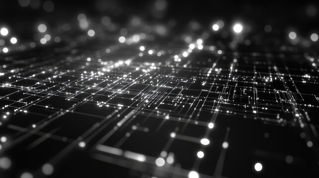 Network connections forming digital circuit board technology background