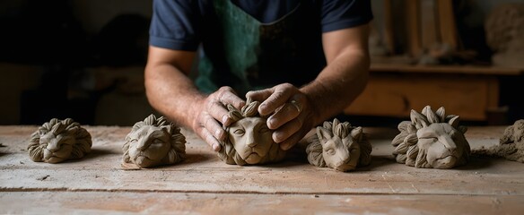 Shaping clay artworks on a wooden desk in a relaxed hands-on activity session