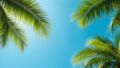 Fototapeta premium Lush Palm Leaves Against a Bright Blue Sky in Tropical Paradise