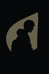 Silhouette illustration of a lonely child standing in darkness, symbolizing fear, sadness, isolation, and emotional struggle in a minimalist, expressive conceptual artwork.