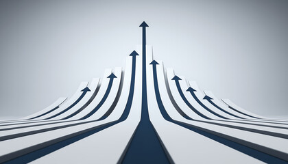 abstract growth graph with upward arrows on light gray background