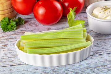 Dietary green celery stick heap