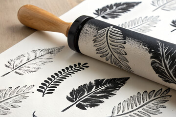 Black ink roller texture on white surface creating artistic print marks