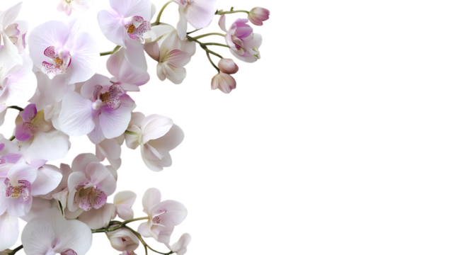 Delicate orchid blossoms in soft pink and white hues isolated on transparent background