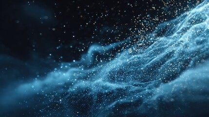 Blue glowing particles flowing in abstract wave pattern