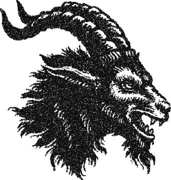 Stipple vector illustration of a satanic goat head, demonic symbol for occult, black metal, or horror-themed designs

