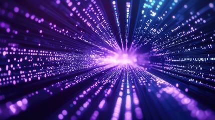 Digital data moving through fiber optic network tunnel