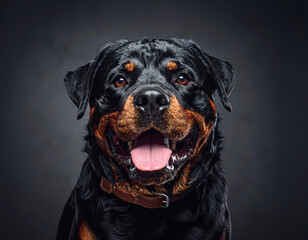 Rottweiler dog portrait showing happy expression