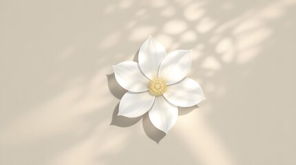 Elegant White Flower with Soft Shadows Against Neutral Background