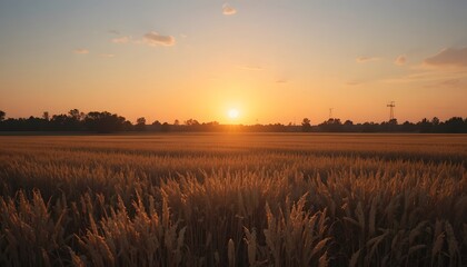 Golden Wheat Field at Sunrise with Soft Hues and Warm Light