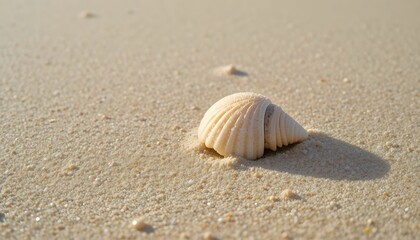 Soft Beige Seashell on Sandy Beach Under Gentle Sunlight 
