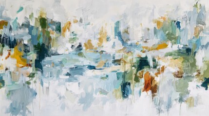 Abstract colorful artwork with soft brush strokes and fluid designs in blue and warm tones