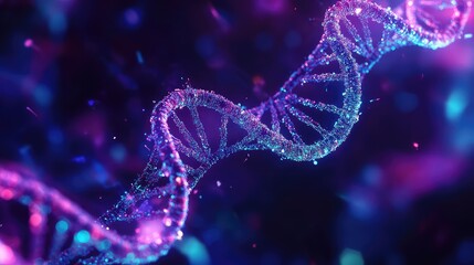 Dna double helix structure with glowing particles