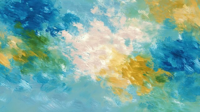 Abstract colorful background with blue yellow and green brush strokes - Powered by Adobe