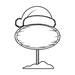 Blank christmas sign with santa hat and snow
